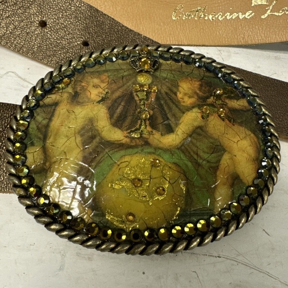 Women’s Inlaid Angels Rhinestone Gold PLeather Gold Buckle Med 30-34” Adjusts‎ main image 8